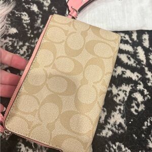Coach Tan and Pink Signature Wristlet